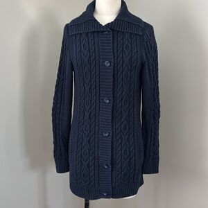LL Bean Navy Blue Button-up Cable Knit Cardigan Sz XS